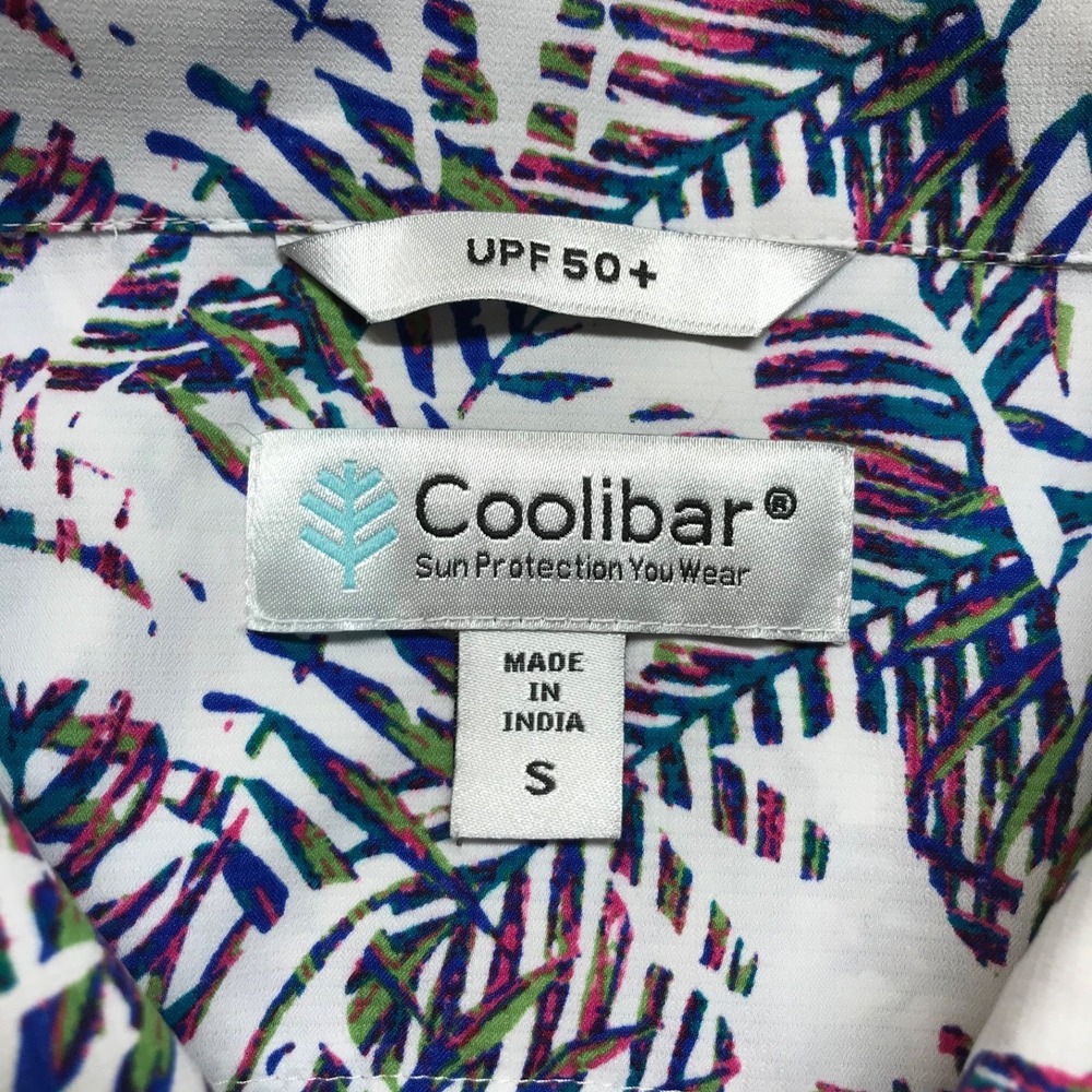 Coolibar Button Up Shirt Mens Size S Palm Leaf Tropical UPF 50 Sun Protection - Picture 3 of 12